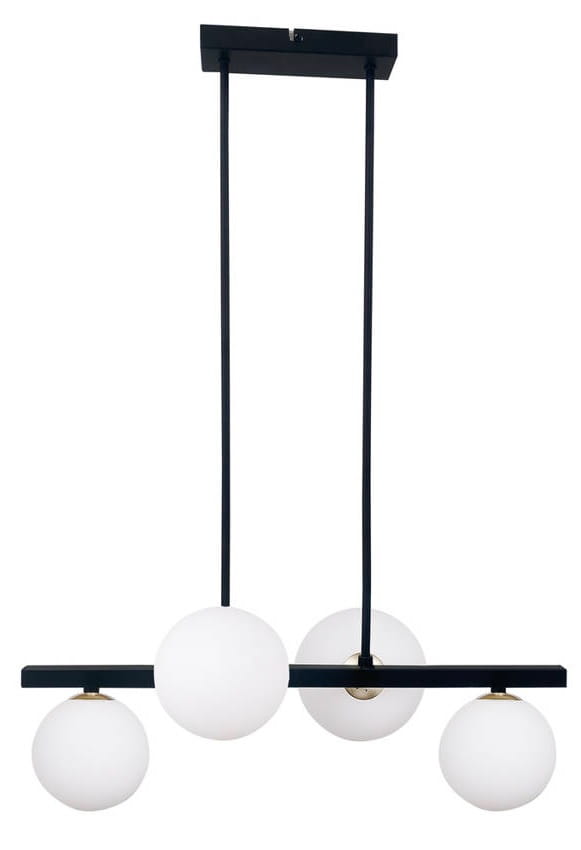 Lampa sufitowa czarna, białe klosze Kama  4.jpg