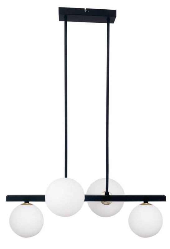 Lampa sufitowa czarna, białe klosze Kama  4.jpg