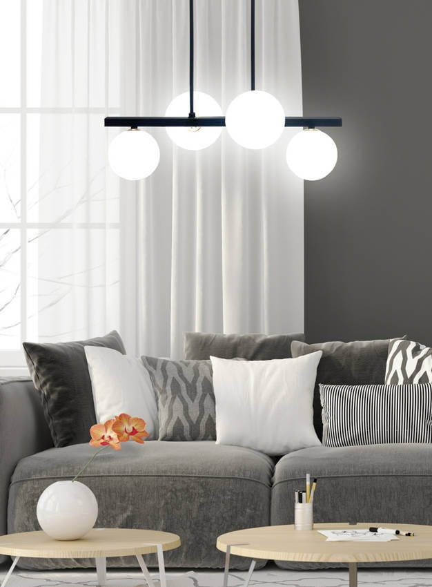 Lampa sufitowa czarna, białe klosze Kama  4 aranżacja.jpg