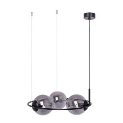 Lampa wisząca okrągła czarna, trzy klosze szklane grafitowe – Davos Ring 50.jpg