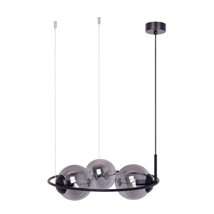 Lampa wisząca okrągła czarna, trzy klosze szklane grafitowe – Davos Ring 50.jpg