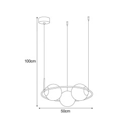 Lampa wisząca okrągła czarna, trzy klosze szklane grafitowe – Davos Ring 50 wymiary.jpg