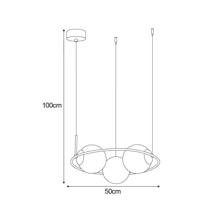 Lampa wisząca okrągła czarna, trzy klosze szklane grafitowe – Davos Ring 50 wymiary.jpg