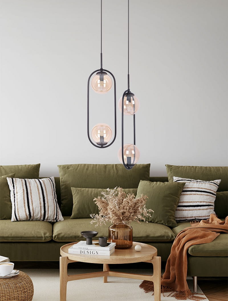 Lampa wisząca Venta  2 z efektownymi bursztynowymi kloszami aranżacja.jpg