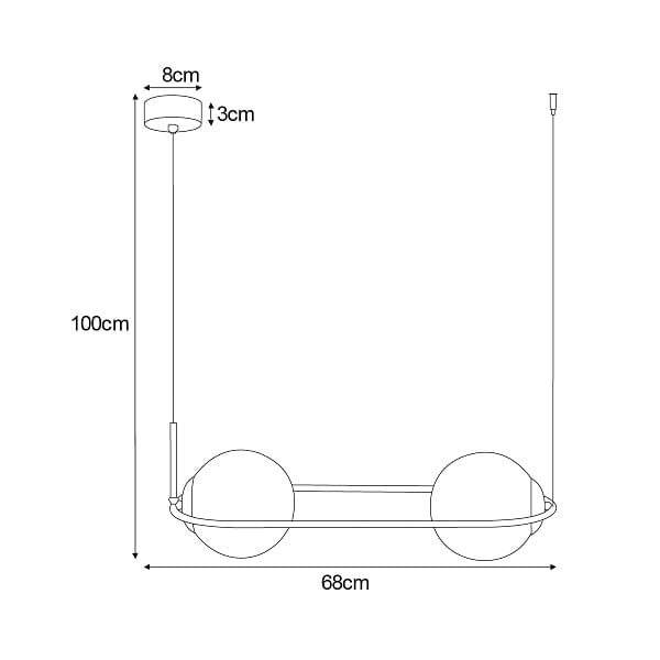lampa wisząca do sypialni, dwa klosze - Parva pozioma wymiary.jpg
