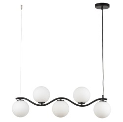 Lampa wisząca podłużna czarna, klosze białe kule - Vena Fala 5, 33677.jpg