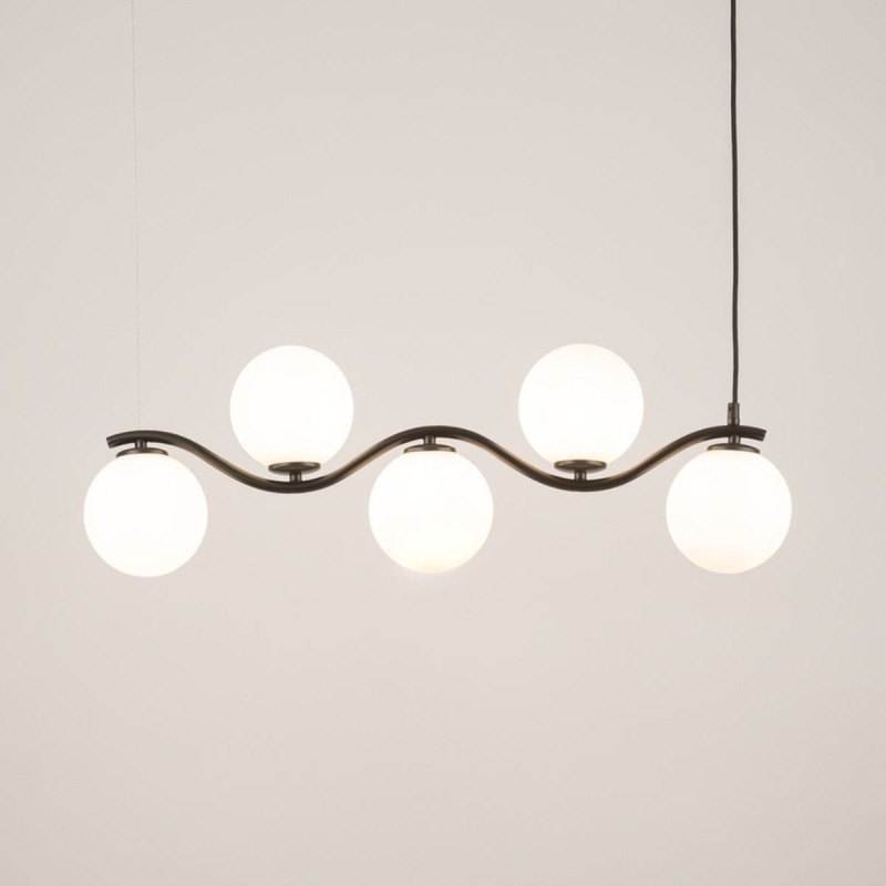 Lampa wisząca podłużna czarna, klosze białe - Vena Fala 5, 33677.jpg
