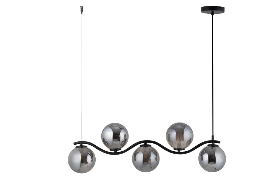 Lampa wisząca podłużna czarna, klosze szare = Vena Fala 5, 33688.jpg