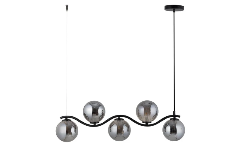 Lampa wisząca podłużna czarna, klosze szare = Vena Fala 5, 33688.jpg