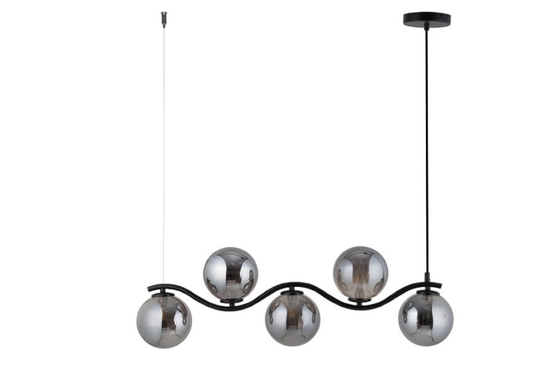 Lampa wisząca podłużna czarna, klosze szare = Vena Fala 5, 33688.jpg
