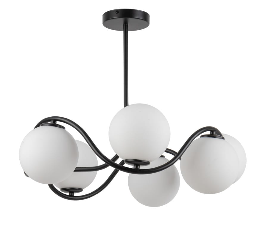 Sufitowa lampa czarna do salonu, klosze białe – Vena 6 koło, 33675.jpg