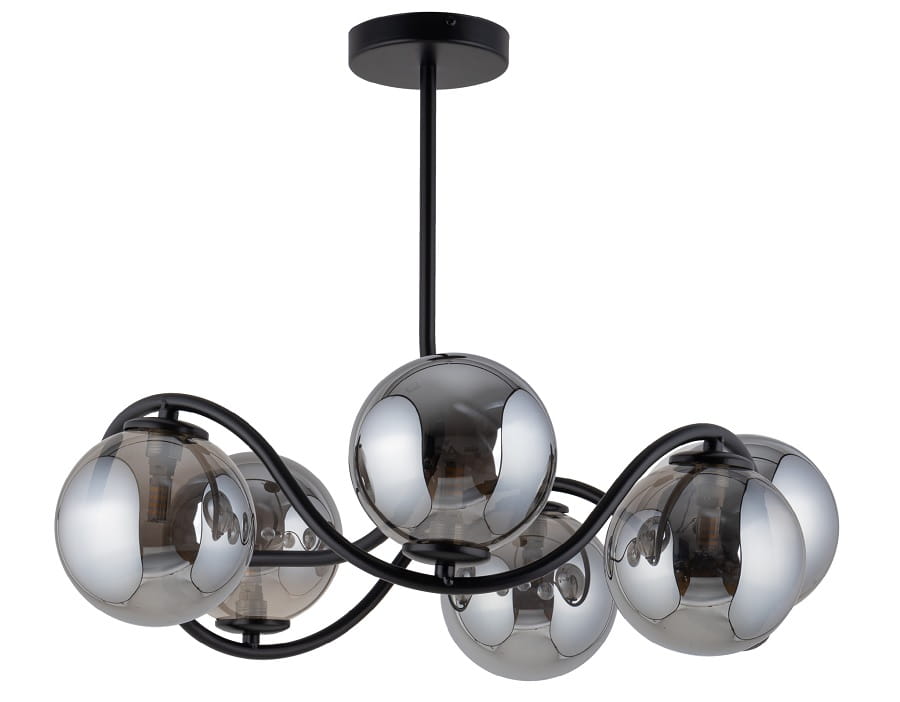 Sufitowa lampa czarna do salonu, klosze szare kule – Vena 6 koło, 33686.jpg