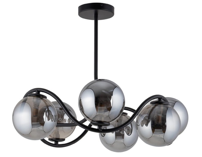 Sufitowa lampa czarna do salonu, klosze szare kule – Vena 6 koło, 33686.jpg