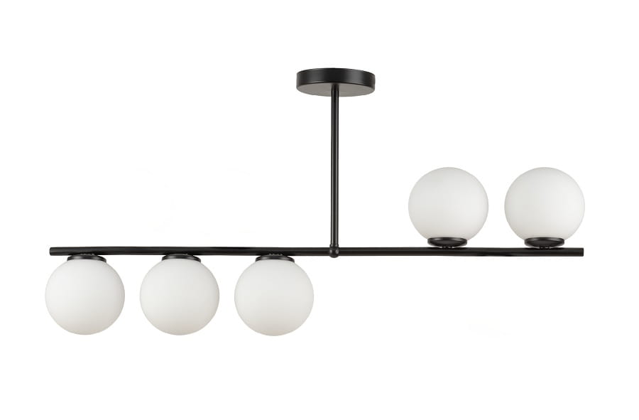 Pozioma sufitowa lampa, mleczne szklane klosze, Koral 5, 33643.jpg