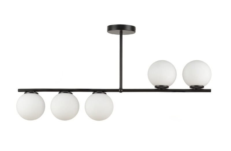 Pozioma sufitowa lampa, mleczne szklane klosze, Koral 5, 33643.jpg