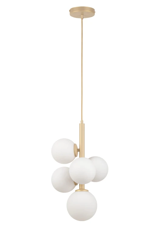 Lampa wisząca pionowa Perla 5, białe mleczne klosze, kolor złoty.jpg