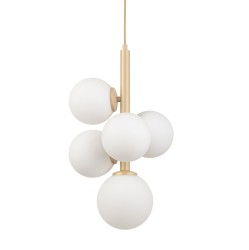 Pięc białych kloszy,złota lampa do kuchni, Perla 5.jpg