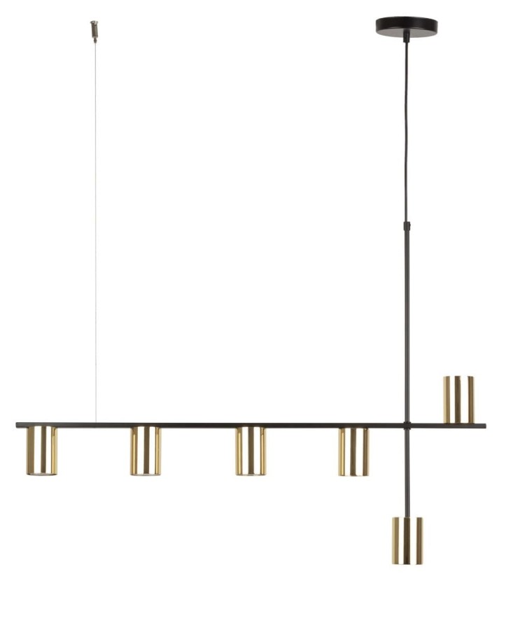 Vendo 6 czarna lampa liniowa,  nowoczesna, klosze mosiądz, długośc 90cm .jpg