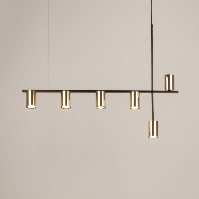 Vendo 6 czarna lampa liniowa,  nowoczesna, klosze mosiądz, długośc 90cm (2).jpg