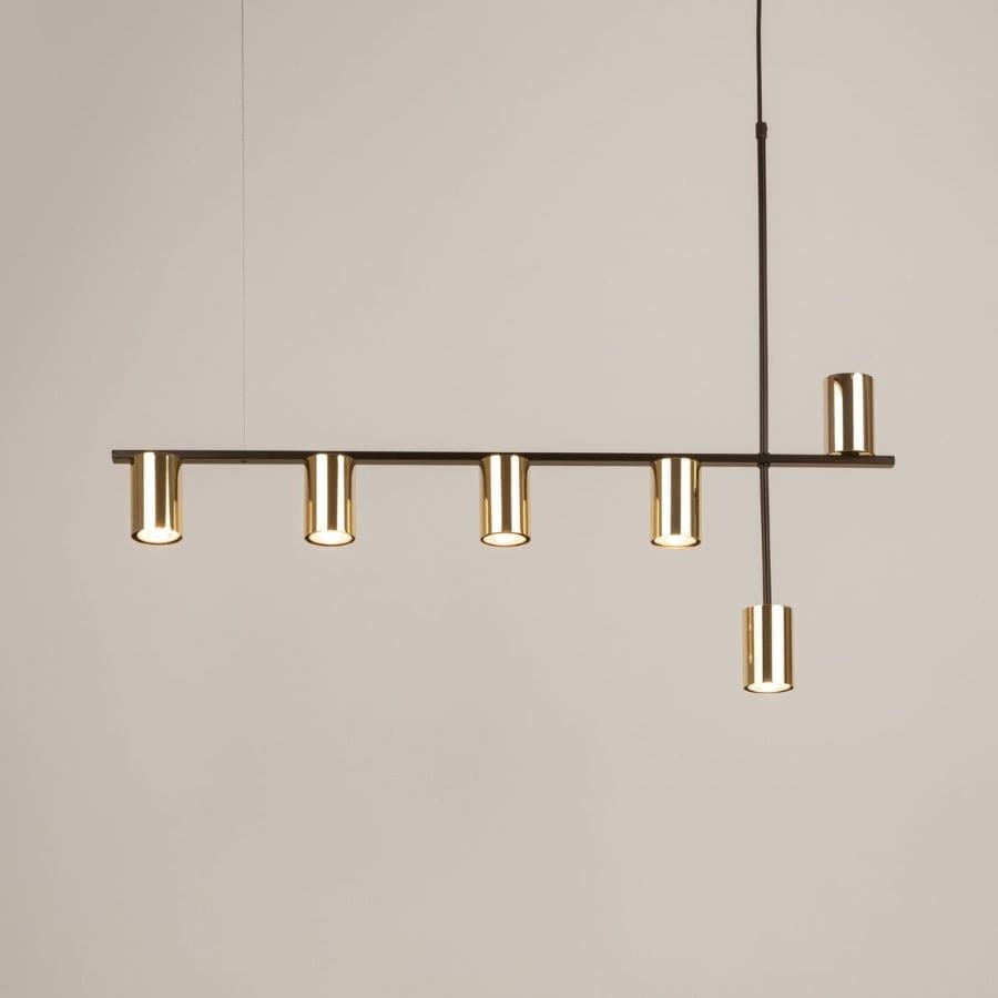 Vendo 6 czarna lampa liniowa,  nowoczesna, klosze mosiądz, długośc 90cm (2).jpg
