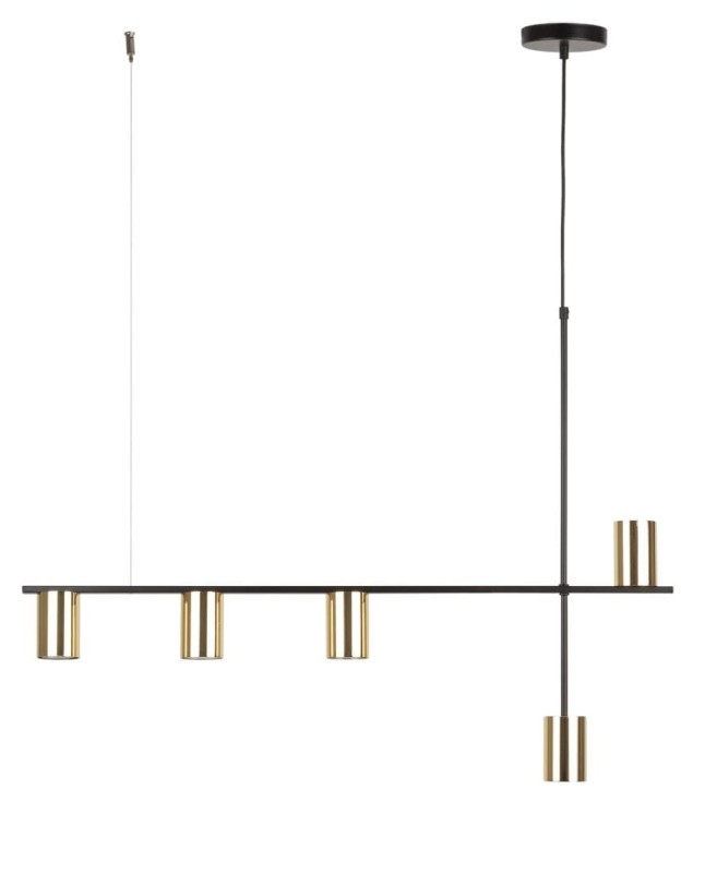 Vendo 5 czarna lampa liniowa,  nowoczesna, pięć kloszy mosiądz, długośc 90cm .jpg