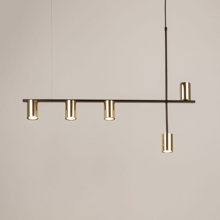 Vendo 5 czarna lampa liniowa,  nowoczesna, klosze mosiądz, długośc 90cm .jpg
