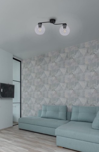 Podwójny plafon sufitowy, przezroczyste szklane klosze Aiden aranżacja.jpg