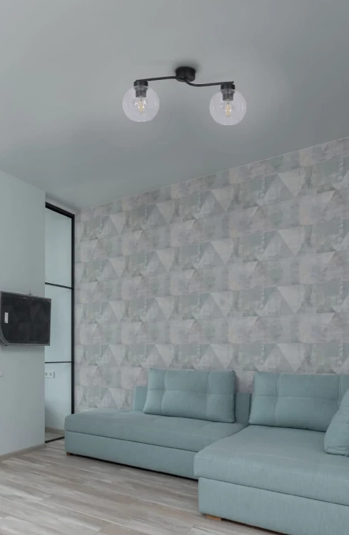 Podwójny plafon sufitowy, przezroczyste szklane klosze Aiden aranżacja.jpg