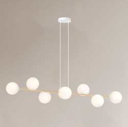 Lampa wisząca podłużna nad stół, złota, klosze białe - Grafity WH 8.jpg
