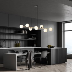 Lampa wisząca podłużna nad stół, złota, klosze białe - Grafity BL 8 aranżacja.jpg