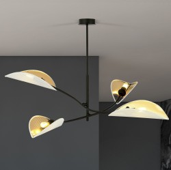 Lampa sufitowa do nowoczesnego salonu - Lotus WH 4,  biało - złota aranżacja.jpg