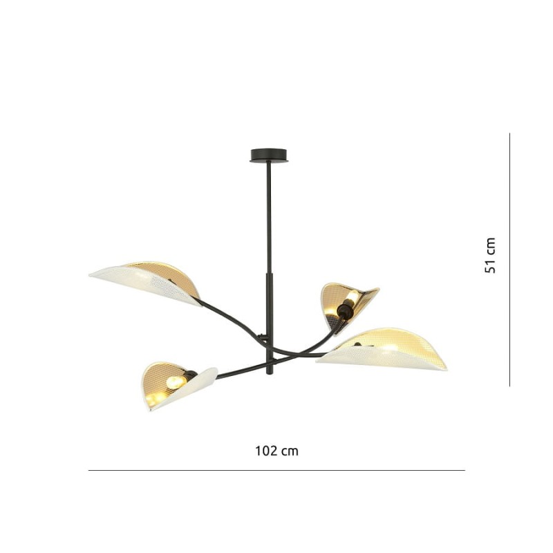 Lampa sufitowa do nowoczesnego salonu - Lotus WH 4,  biało - złota wymiary.jpg