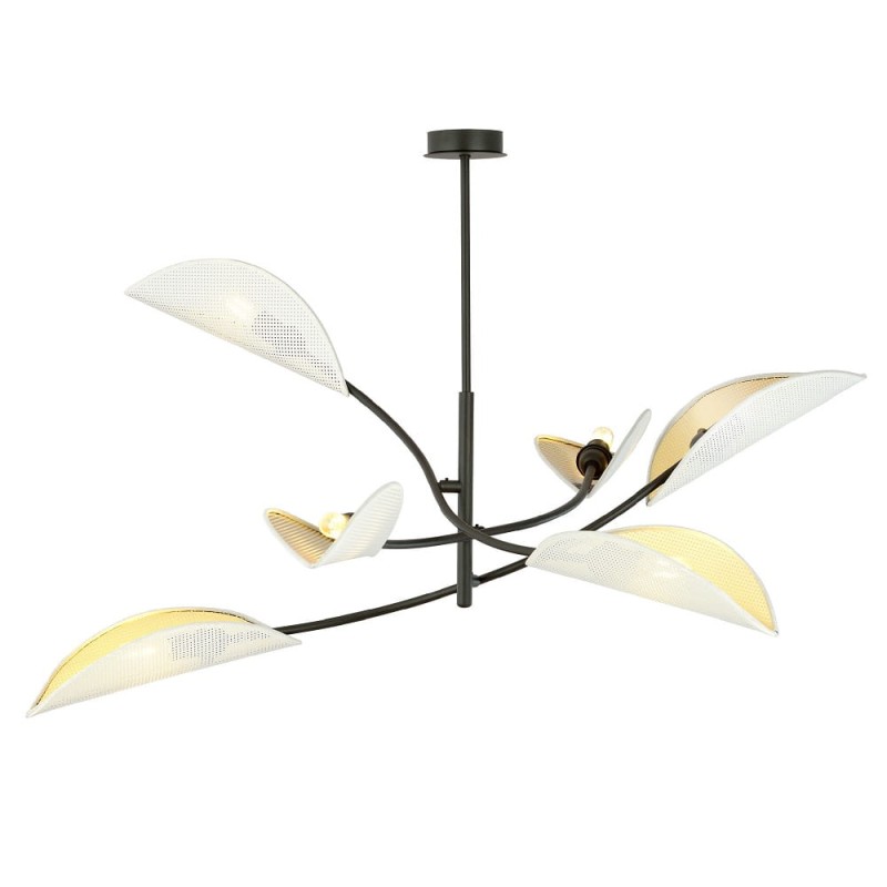Duża sufitowa lampa do salonu, biało-złota, - Lotus WH 6.jpg