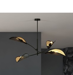 Lampa sufitowa do nowoczesnego salonu - Lotus BL 4,  czarno - złota aranżacja.jpg