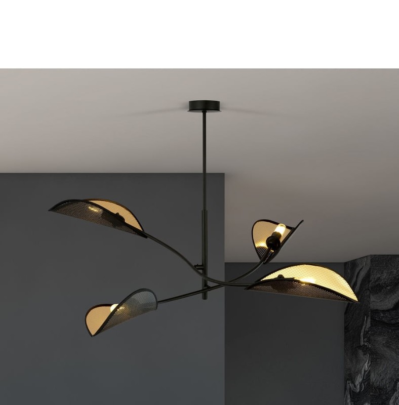 Lampa sufitowa do nowoczesnego salonu - Lotus BL 4,  czarno - złota aranżacja.jpg