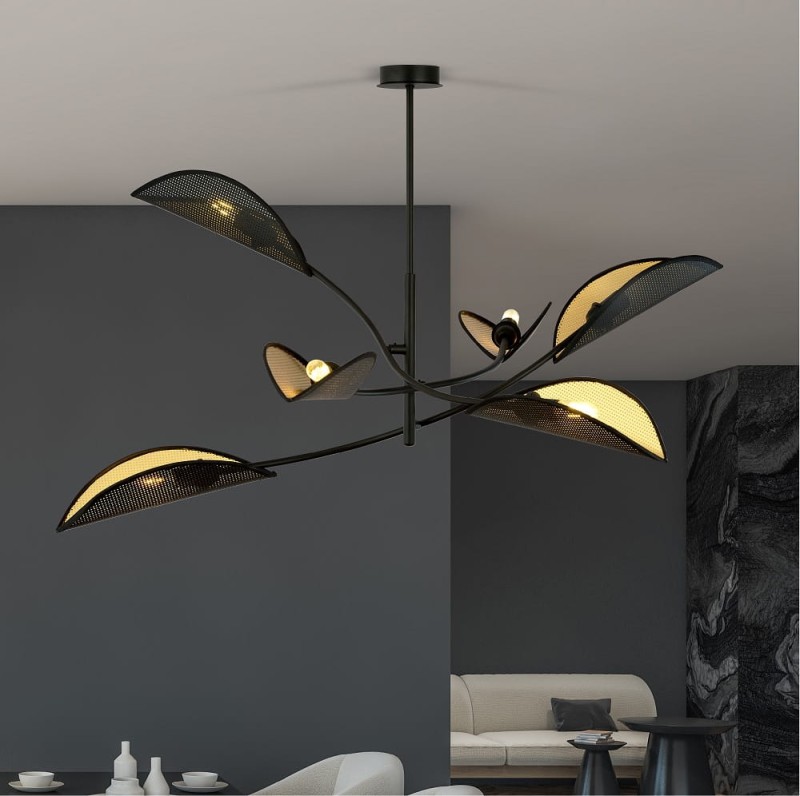 Duża sufitowa lampa do salonu, czarno-złota, - Lotus BL 6 aranżacja.jpg