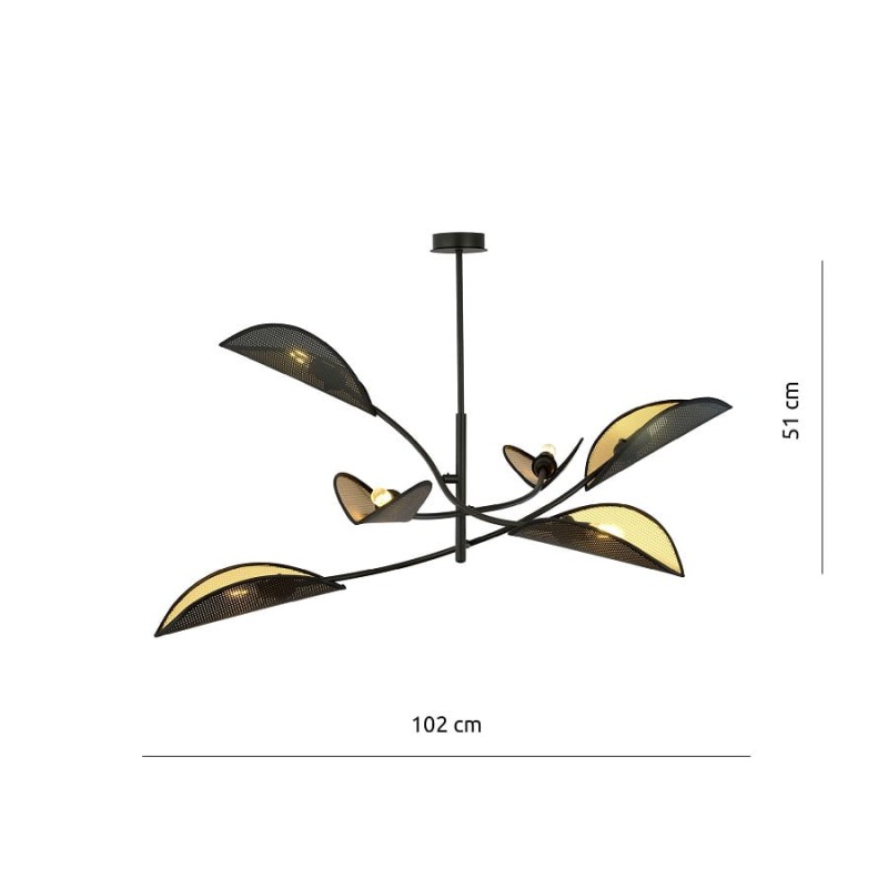 Duża sufitowa lampa do salonu, czarno-złota, - Lotus BL 6 wymiary.jpg