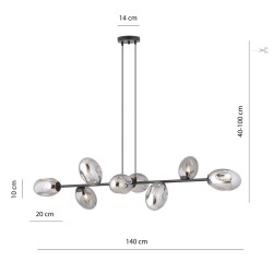 Pandora 8 GR lampa wisząca nad stół długa 140cm, klosze grafitowe wymiary.jpg