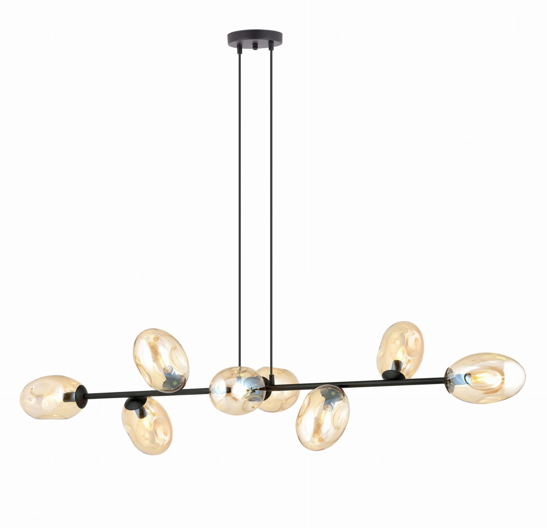 Pandora 8 BL lampa wisząca nad stół długa 140cm, klosze miodowe aranżacja.jpg