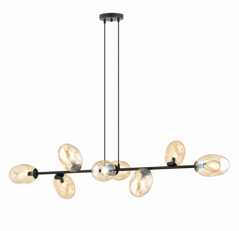 Pandora 8 BL lampa wisząca nad stół długa 140cm, klosze miodowe aranżacja.jpg