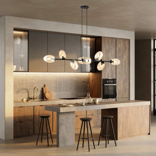 Pandora 8 BL lampa wisząca nad stół długa 140cm, klosze miodowe aranżacja aranżacja.jpg