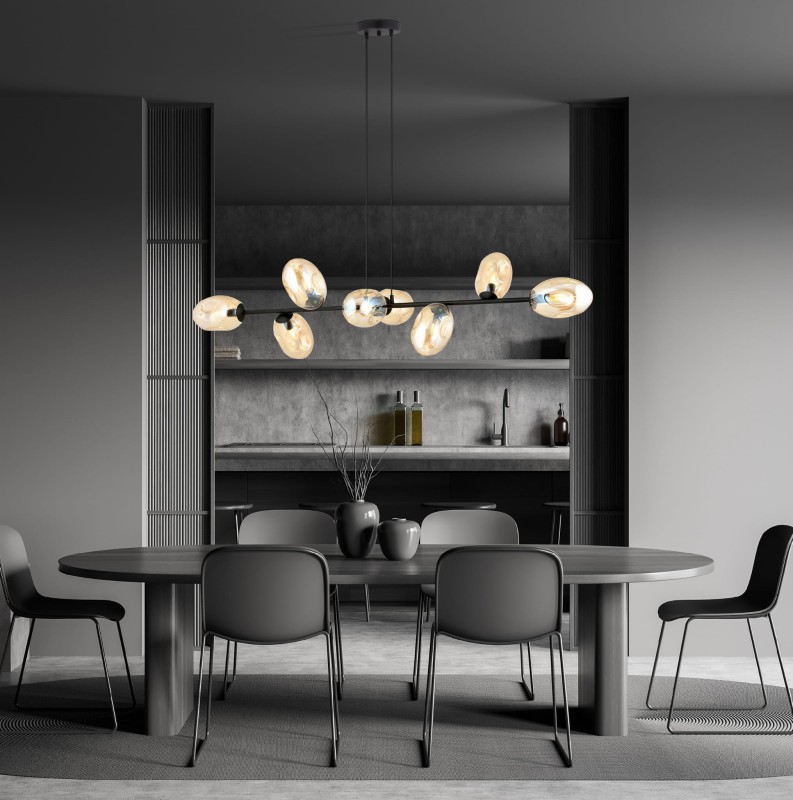 Pandora 8 BL lampa wisząca nad stół długa 140cm, klosze miodowe aranżacja (2).jpg