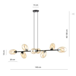 Pandora 8 BL lampa wisząca nad stół długa 140cm, klosze miodowe wymiary.jpg