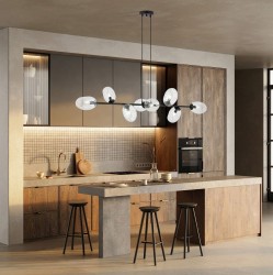 Pandora 8 BL lampa wisząca nad stół długa 140cm, klosze transparentne aranżacja.jpg