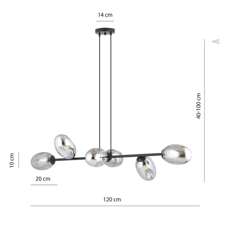 Pandora 6 BL lama wisząca podłużna do sypialni, klosze grafitowe wymiary.jpg