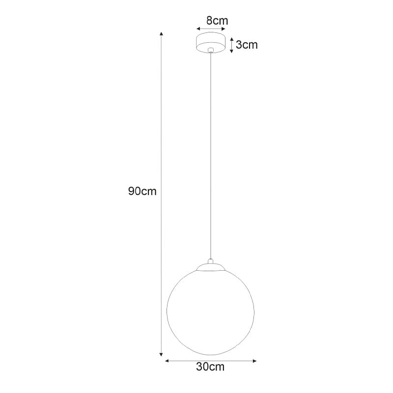 Pojedyncza lampa wisząca, mleczna kula 30cm - Savoy 30 wymiary.jpg