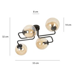 Brendi 4 BL – plafon sufitowy, cztery klosze bursztynowe  wymiary.jpg
