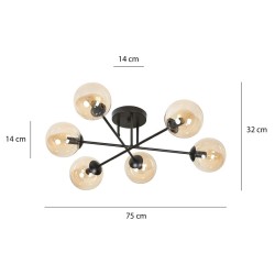Brendi 6B BL - nowoczesna lampa sufitowa, plafon, sześć bursztynowych kloszy wymiary.jpg