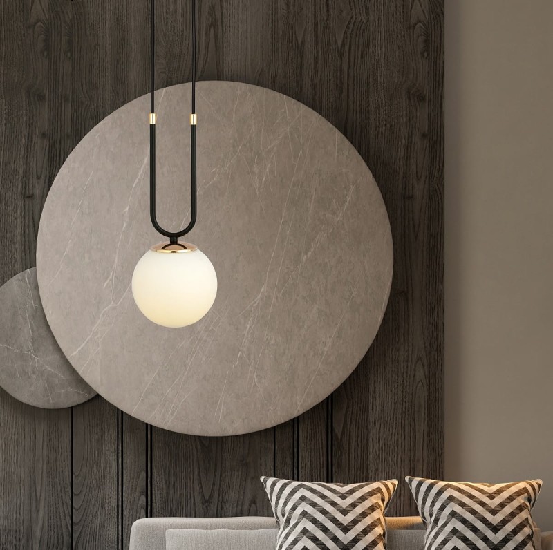 Glam 1 Black - lampa wisząca  art deco, klosz biały mleczny - aranżacja.jpg