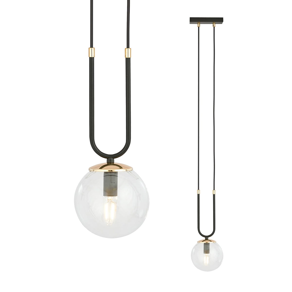 Glam 1 Black - lampa wisząca do sypialni, klosz przezroczysty - szczegóły.jpg